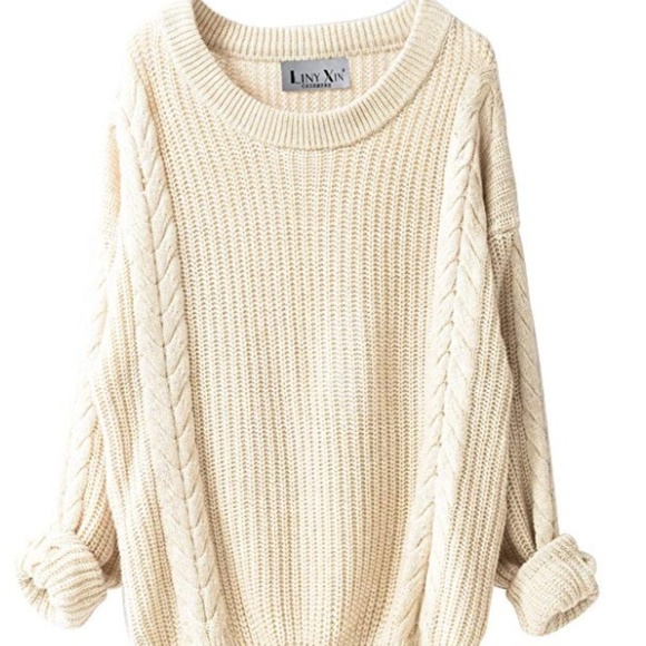 Oversized Loose Knitted Crew Neck Sweater - Picture 1 of 3